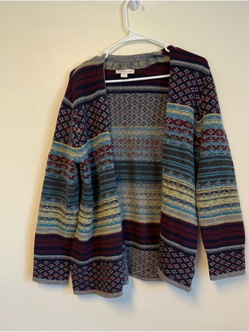 Coldwater Creek Multi-Color Striped Fair Isle Open Cardigan